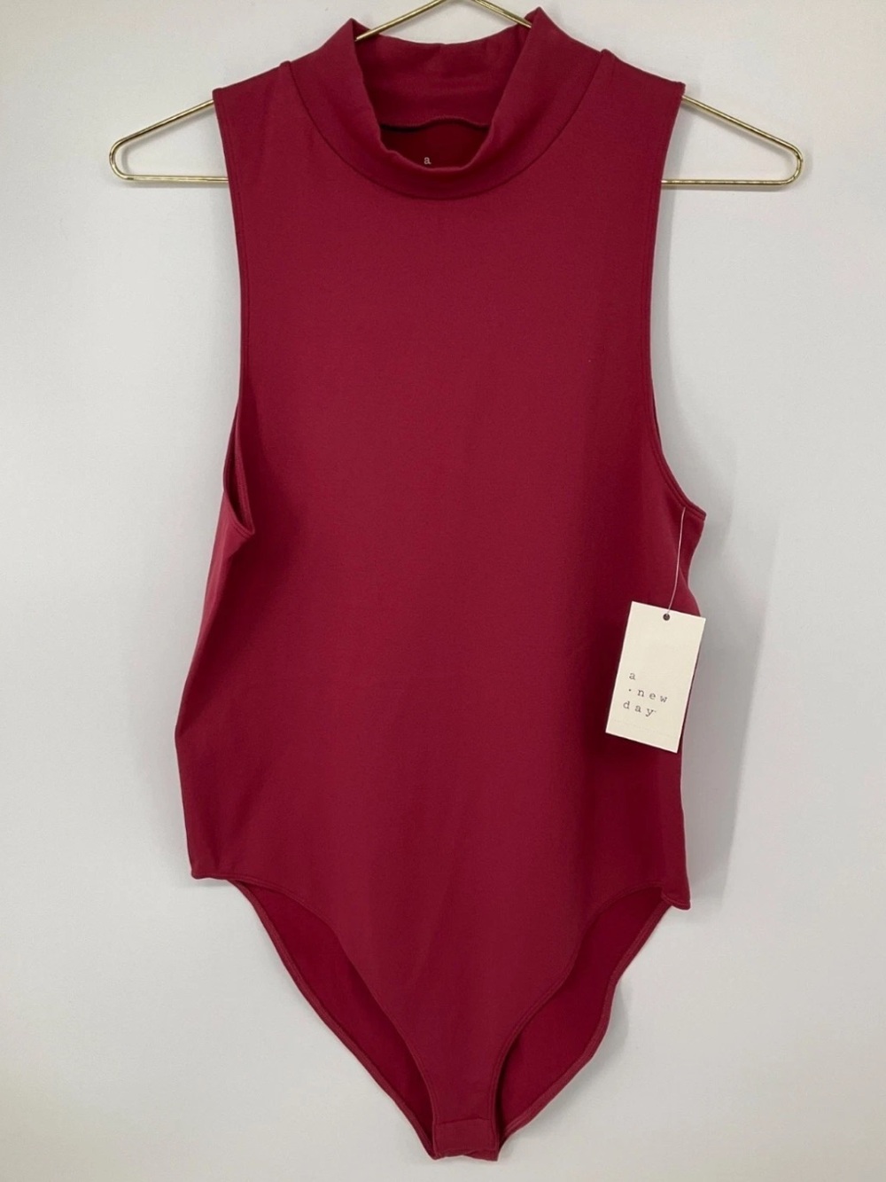 A New Day Burgundy Mock Neck Sleeveless Bodysuit NWT - Picture 3 of 3